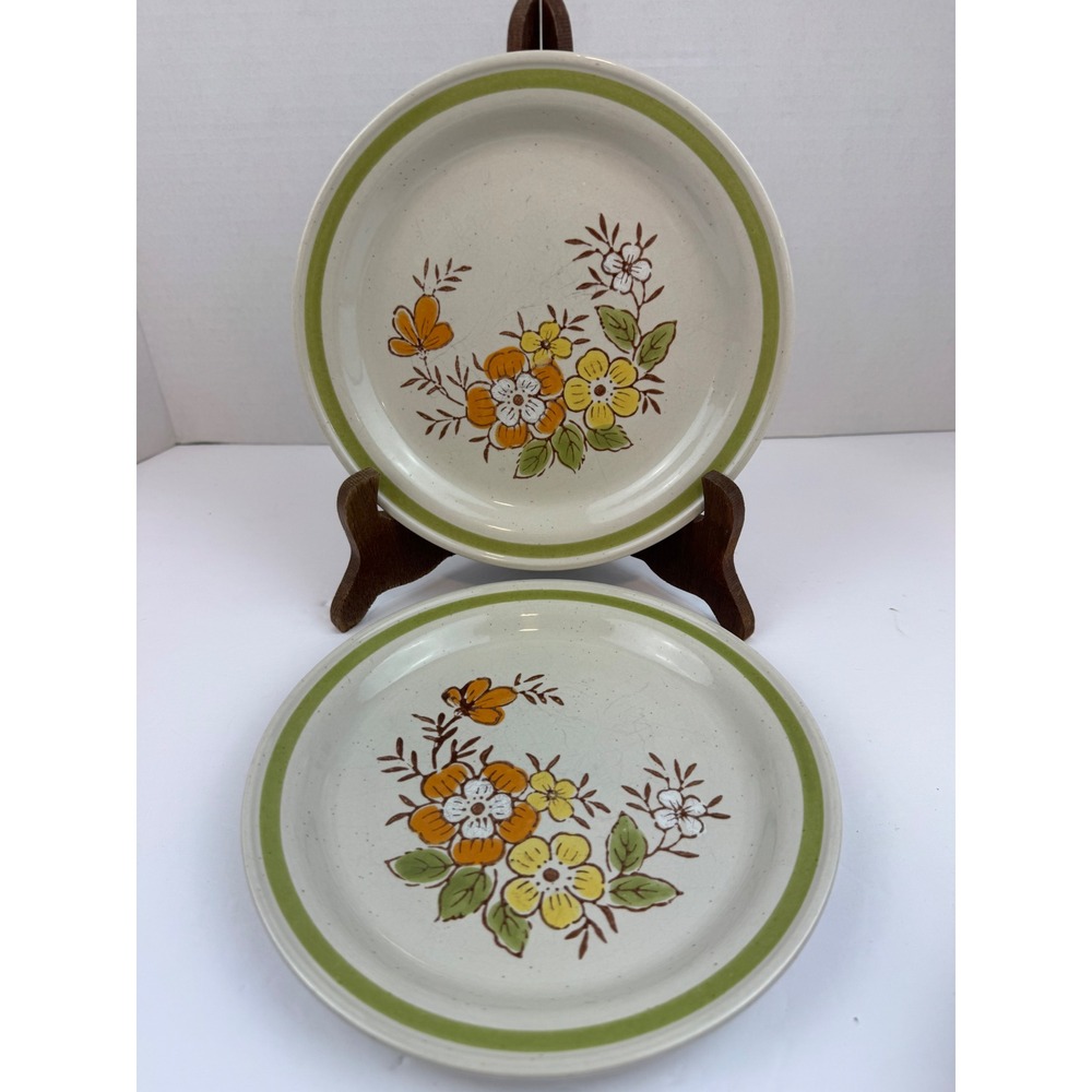 Country Casual Spring Garden Stoneware Salad Plates Set of 2 Japan Vintage